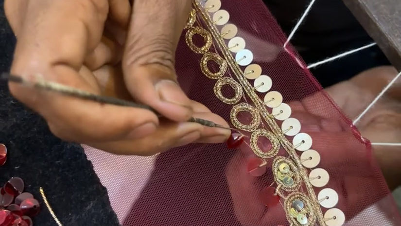 Veil hand embroidery process